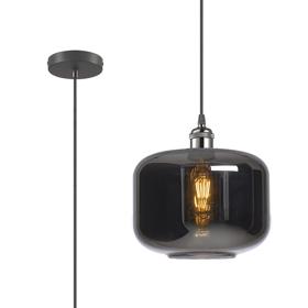 DK1132  Cawdor Single Pendant, 1 Light E27, Gun Metal/Black/Chrome Plated Pumpkin Glass